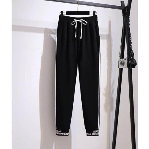 Autumn cotton sweatpants women plus size waist 97-150cm hip 150cm 5XL 6XL 7XL 8XL 9XL loose letter knittedpants women black gray