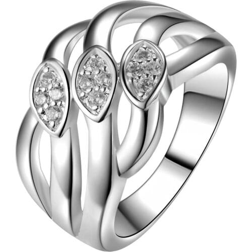 Womens Fashion 925 Silver Color Ring Shine Luxurious White Zircon Hollow Jewelry Wedding Engagement Party Ring Anniversary Gift