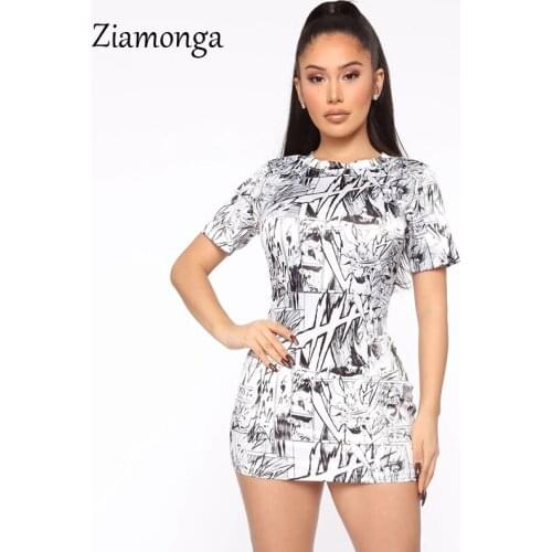 Ziamonga Womens Print Sexy High Waist Dresses Short Sleeve Mini Dress Summer Fashion Casual Bodycon Slim Thin Female Dress 2020
