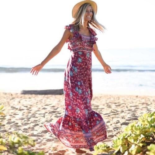 Happie Queens women floral print short sleeve beach sexy backless Bohemian maxi dress Ladies o-neck Boho sundress vestidos