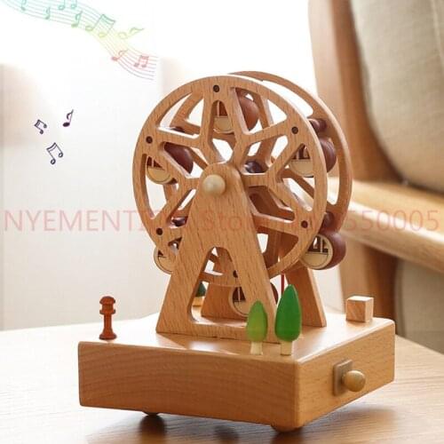 Carousel Musical Boxes Wooden Music Box Wood Crafts Retro Birthday Gift Vintage Home Decoration Accessories 10pcs