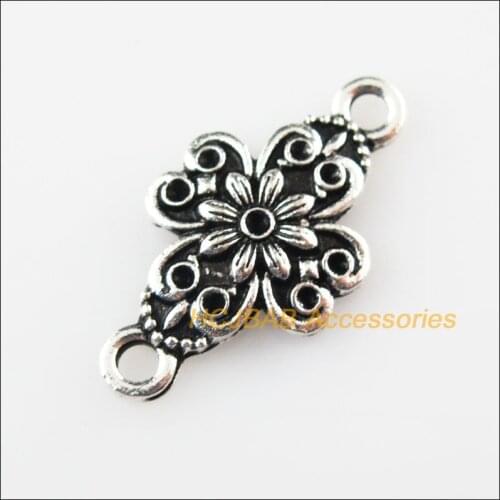 20Pcs Tibetan Silver Color Flowers Charms Pendants Connectors 13.5x25.5mm