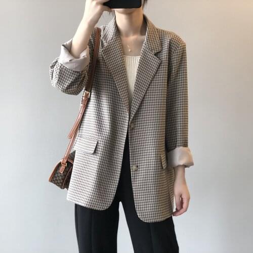 2021 New Women Autumn Coat Turn Down Collar Plaid Blazer Feminino Vintage Ladies Coat Casaco Feminino Tops For Women Clothes