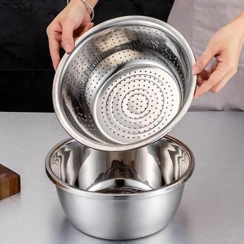 New Multifunctional Stainless Steel Basin Sink Kitchen Colander Fine Mesh Basket Vegetable Washing Bowl 3PCS Set