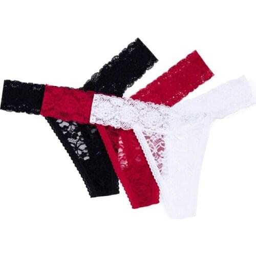 3pcs G-string Womens Lace Thong Sexy Lace Lingerie Gift Beautiful Briefs Underwear Ladies T-back Black White Red Plus Size 2XL
