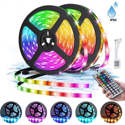 5m 10m LED Strip 5050 2835 IP20 IP65 RGB Strip LED Light Flexible Ribbon Stripe DC 12V RGB Diode Tape IR Controller Adapter