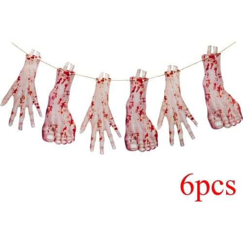 6pcs/ 8pcs Bloody Hands Arms Feet Halloween Hanging Decor Horrorable Paper Garland Banner Halloween Party Decoration 3