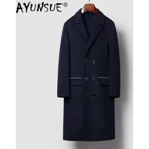 AYUNSUE 100% Wool Coat Men Double-sided Long Overcoat Autumn Korean Mens Coats and Jackets Abrigo Hombre C04YM017 KJ3495