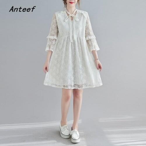 Plus size white lace vintage floral dresses for women casual loose mini short woman summer dress elegant clothes 2021 sundress
