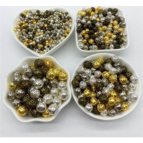 4/6/8/10/12/14/16mm Hollow Metal Spacer Beads Round Loose Beads Jewelry Findings DIY Beads For Jewelry Making Bracelet Necklace