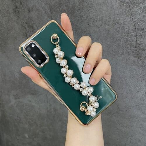 A51 Case Luxury Gold Plated Pearl Bracelet Cover for Samsung Galaxy A70 A50 A71 Note 9 20 Note 10 Pro S9 S20 S30 Plus A72 A11