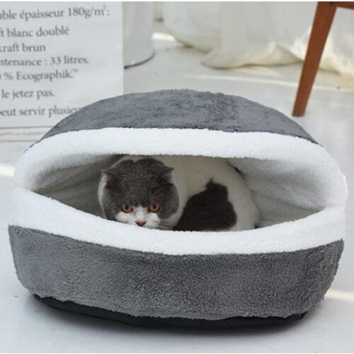 Round Plush Cat Bed Soft Long Plush Warm Pet House For Small Dogs Nest 2 In 1 Cushion Sleeping Sofa Puppy Sleep Bag Cave