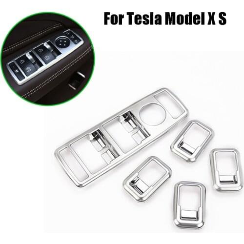 4PCS Chrome Sliver Window Switch Cover Panel Trim For Tesla Model S/X 14-20