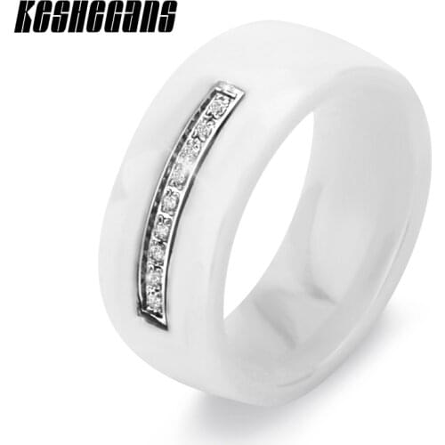 Wholesale Ceramic Jewelry Wide 8mm Top Quality Beautiful White Color Smooth Radian Ceramic Ring For Women Girl Beautiful Gift