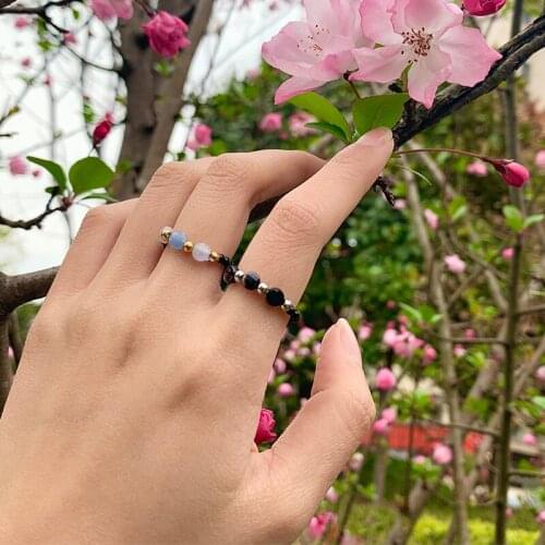 Korean Mix Color Handmade Beaded Rings for Women New Fashion Statement Jewelry Stainless Steel Natural Stone Rings Stretchy