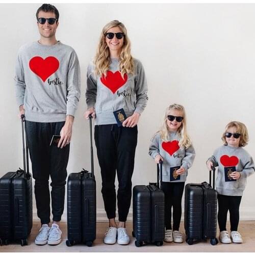 Fashion Heart Print Lovers Couple Clothes Long Sleeve T-shirts Hoodie Sweatshirts Casual Top Sudaderas matching family outfits