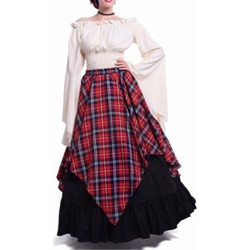 New European Medieval Costumes Retro Style WomenS Long Skirt Trumpet Sleeves High Waist Large Dress Medieval Cosplay SL1832