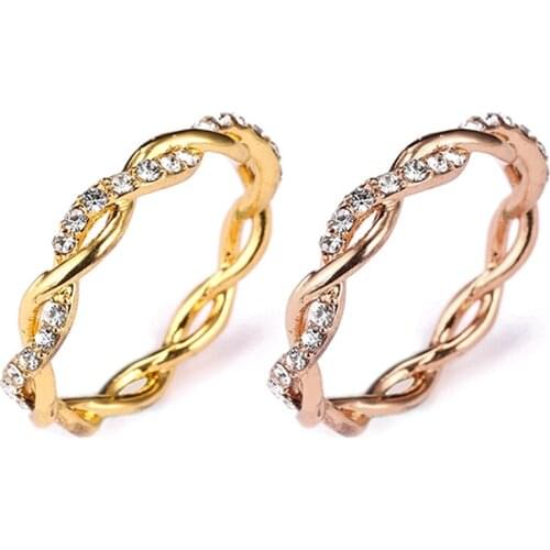 New Style Women Rhinestone Twist Ring Gold/Rose Gold Color Wedding Fine Jewelry