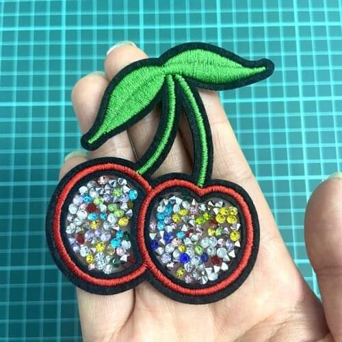 New Arrival Diamond Sticker Cherry Fruit Shape Patch for Kids Clothes DIY Embroidery Appliques Large Sewing On Patchwork