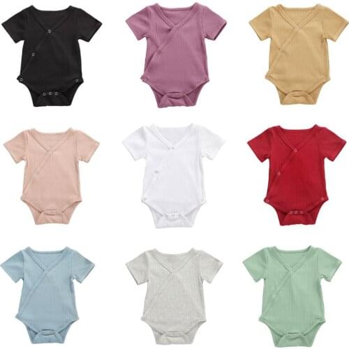 Toddler Baby Girls Boys Clothing Cotton Bodysuits Short Sleeve Soild Outfits For Newborn Boys Jumpsuits 0-24M