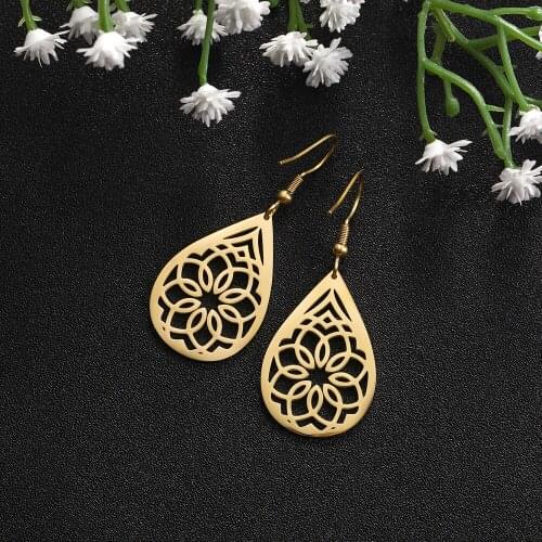 COOLTIME Stainless Steel Pattern Gold Color Black Carved Hollow Women Earrings Minimalist Jewelry Aretes De Mujer Modernos