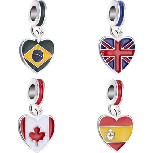 Simple Style National Flag Pendants Beads Jewelry Making for Original Pandora Charms Bracelets Bangles Jewelry for Women Gifts