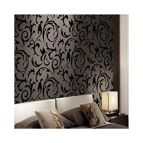 Q QIHANG Modern Victorian Damask/Simulation Striae Wallpaper Roll Black Color 0.53m*10m=5.3m2