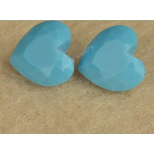 Sale 3x3~15x15mm 5A Blue Turquoise Color Synthetic Gems Glass Beads Heart Shape Brilliant Cut Loose Glass Gemstone For Jewelry