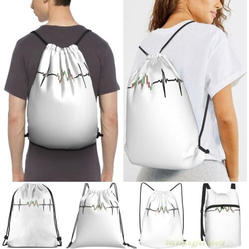 Unisex Drawstring Bags Traders Heartbeat Women Drawstring Backpacks Men Outdoor Travel Backpacks Training Fitness Bag