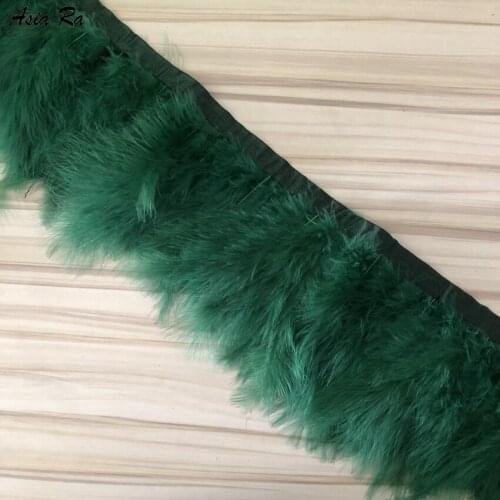 Asia Ra Dark Green Dyed Marabou Feather Trimming Height 15-20CM 6-8" Natural Turkey Feathers Trim Fringes For Wedding Dress Lace