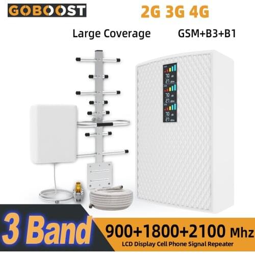 GOBOOST 4G Signal Amplifier Tri-Band 900 1800 2100 Phone 3G Cellular Boosters Repeater GSM Repeater DCS Signal Booster 70dB Gain