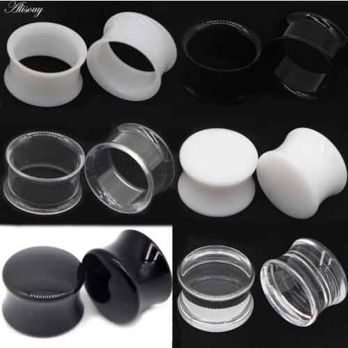2pcs White Black Transparent Acrylic Ear Tunnel Plug Ear Gauges Piercing Double Curved Saddle Expander Stretcher Body Jewelry