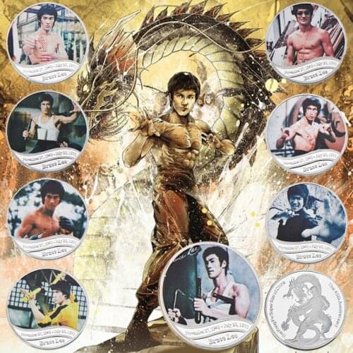 WR Bruce Lee the 45th Anniversary Silver Plated Commemorative Coin Fan Collection Chinese Dragon Metal Challenge Coin Collection
