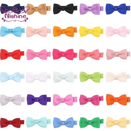Nishine 10pcs/lot Solid Color Grosgrain Ribbon Bows Bangs Hairpin Fashion Princess Hair Clip DIY Styling Tools Children Headwear