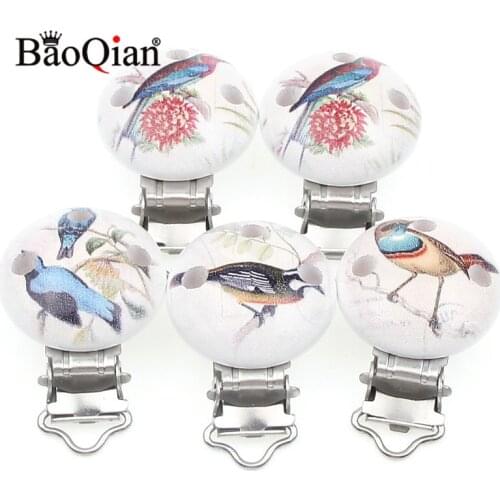 5Pcs Wooden Metal Baby Pacifier Clips For Holders Round Clasps Suspender Children Garment Accessories 29x45mm