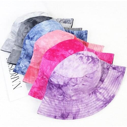 Foldable Visor Panama Color Womens Bucket Hat Cotton Macaron Flat Sunscreen Outdoor Sun Protection Hat Tie Dye Fisherman Hat