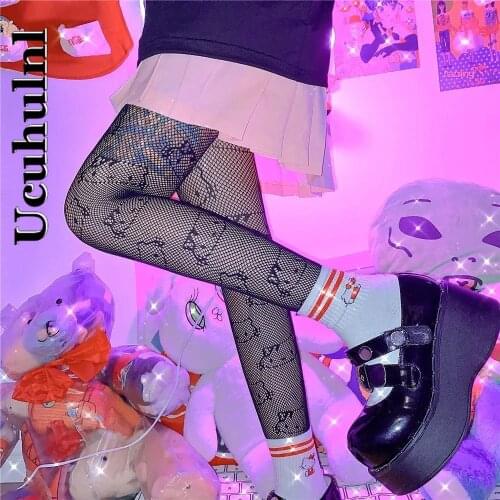 Gothic Lolita Pantyhose Female 2021 Japanese Sexy Cartoon Cat Fishnet Stockings Woman Breathable Harajuku Bear Fishnet Stockings