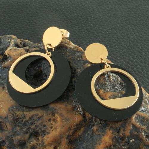 Simple Gold Color Drop Round Earring Fashion Stainless Steel Jewelry Earrings For Women EFGZDLHP