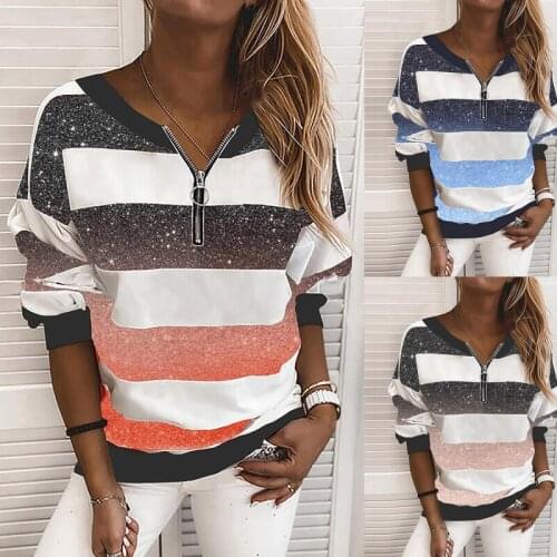 Hoodies Women Stripe Patchwork Sweatshirt Zipper Long Sleeve Blouse Pullover Womens Clothing Streetwear 2021