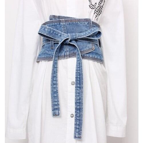 Womens runway fashion vintage denim Cummerbunds female Dress Corsets Waistband Belts decoration wide belt R1421