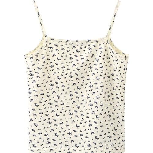 Sweet Women Soft Cotton V Neck Sling 2021 Summer Fashion Ladies High Street Sexy Vest Female Straight Printed Sling Top