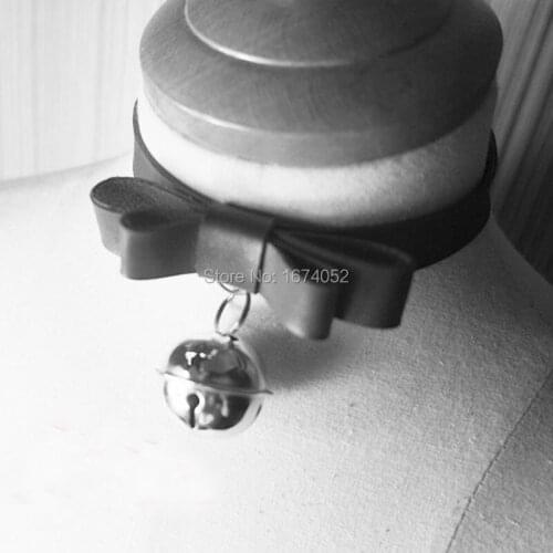 Cosplay Girl Harajuku 100% Handcrafted Leather Bow Bell Collar Bowknot Punk Gothic Sub Choker Necklace