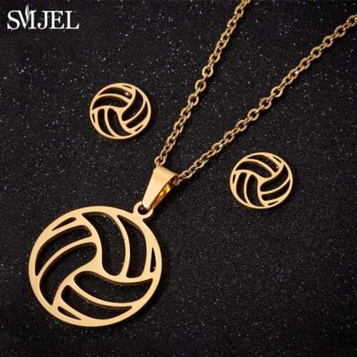 SMJEL Gold Jewelry Sets Volleyball Necklace Women Men Ball Earings Sports Jewelry Gifts Ball Sports Club Fan Necklace Best Gift