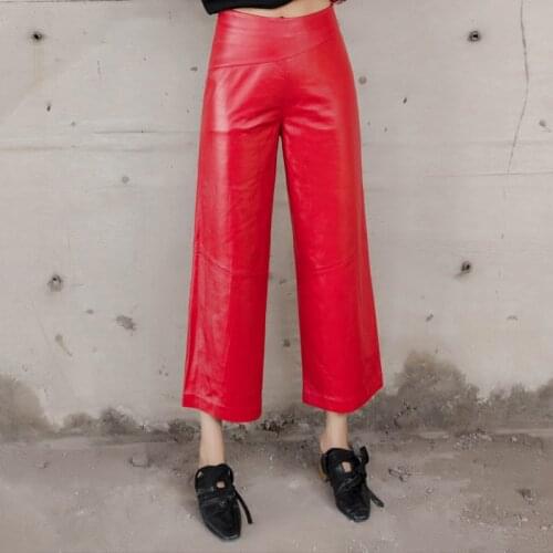 2020 Autumn Winter Ladies Real Pants Baggy Wide Leg Genuine Leather Trousers Women Loose Harajuku Casual Plus Size Pant
