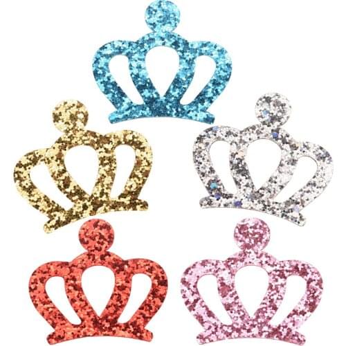 25PCS 2.4inch Glitter Crown Patch Kawaii Hair Accessories Boutique Supplies for Flower Center No Hairclip Barrette Headwrap
