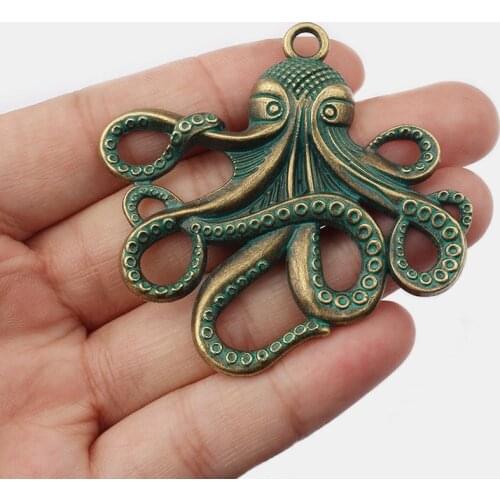 3PCS Verdigris Patina Large Octopus Charms Pendants DIY Necklace Jewelry Findings Making 56x54mm