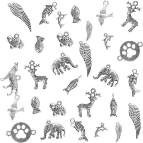 30pc/lot Mixed Metal Charms Animal Beads Handmade Antique Pendant For Women Jewelry DIY Making Necklace Bracelet