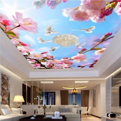Wellyu Custom wallpaper 3d large mural обои beautiful squid white pigeon blue sky white clouds ceiling zenith mural 3d wallpaper
