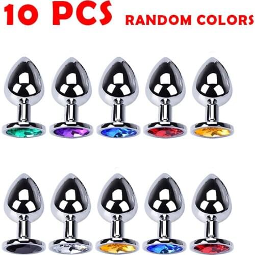 10 Pcs Anal Plug Sex Toy Stainless Smooth Steel Butt Plug Tail Crystal Jewelry Trainer For Women Men Anal Dildo Adults Sex Shop