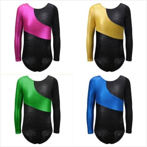 Flower Ribbon 2-15Y Gymnastics Dancesuit Girls Long Sleeve Dance Leotards Child Costumes Gymnastic Leotards Kids